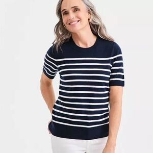 Vigoss Blue and White Striped Knit Sweater